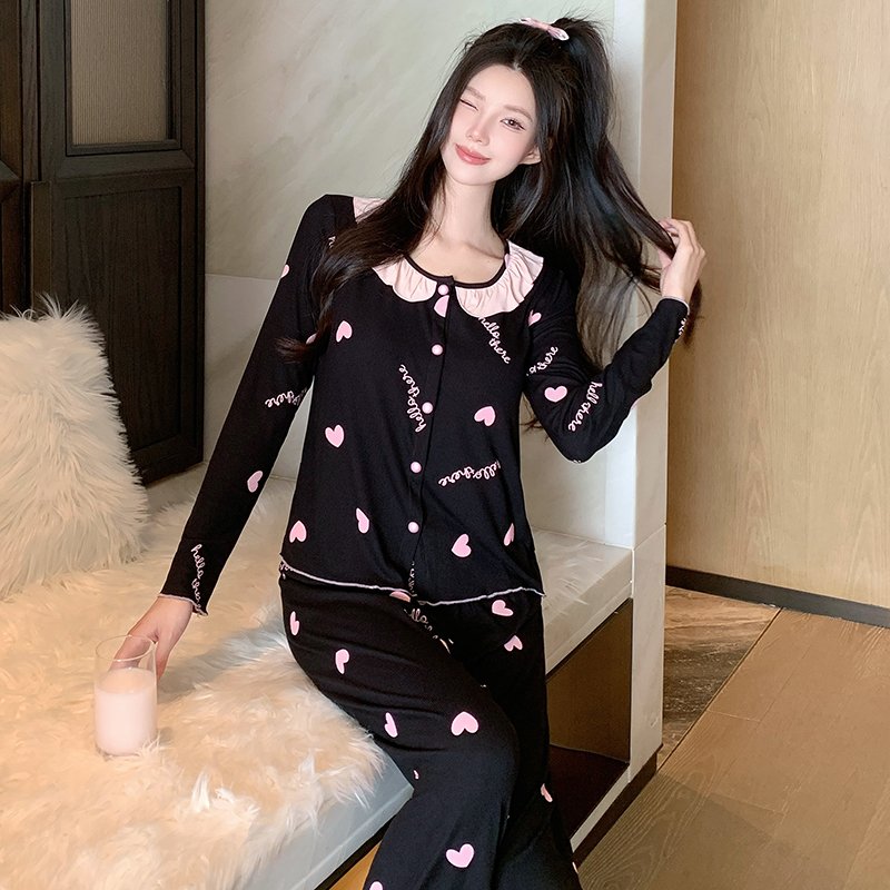 Vapetix M-XXL StarHao Modal 2-Piece Set – Fixed Padded Crew Neck Cardigan, Black Long-Sleeve Loungewear with Full – Bild 2