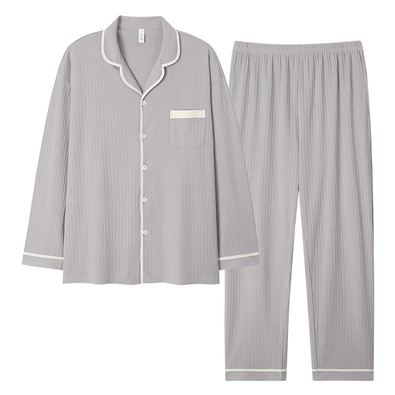 Vapetix L-4XL Fall New Cotton-imitation Men's Large Placket Collar Open Top Long Sleeve Long Pants Pajamas Set fo - 图片 2