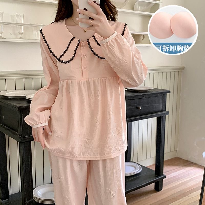 Vapetix M-XXL Women's Fall New Sleepwear Knit Cloud Cotton Band with Padded Chest Sweet Princess Style Long Sleev – Bild 5