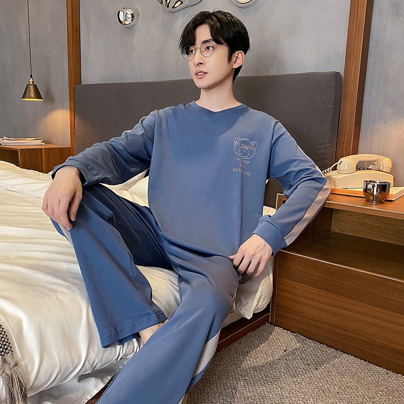 Vapetix L-XXXL Autumn New Cotton-Like Men's Loose-Fitting Crew Neck Pullover Long-Sleeve Long Pants Pajama Set for – Bild 2