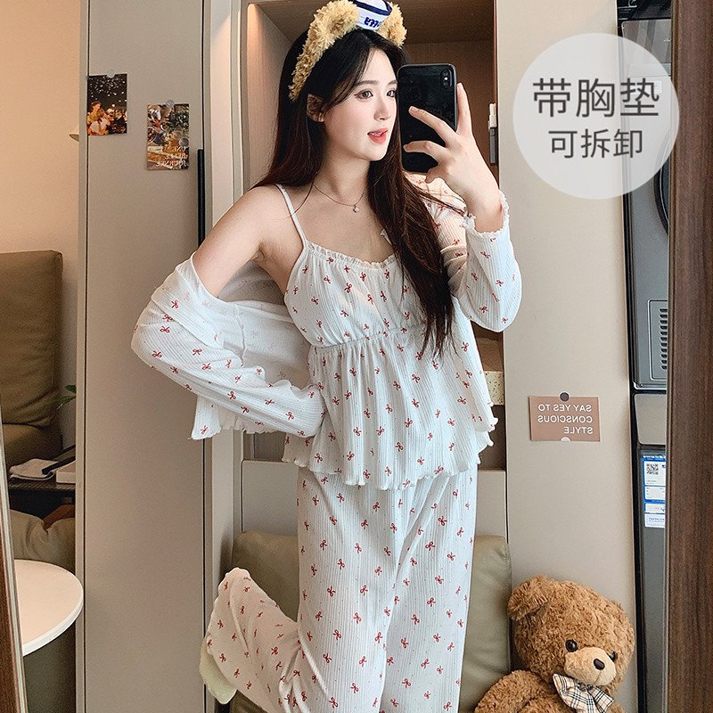 Vapetix M-XXL 【Qiao Mengran】6535 Cotton Nightgown for Women Autumn Long Sleeve with Breast Pad 2025 Fashion Sexy - 图片 2