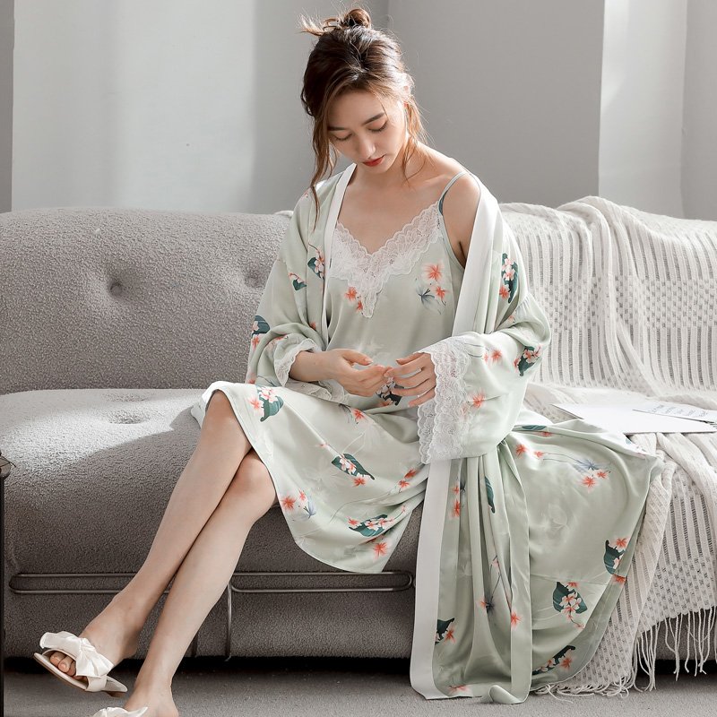 Vapetix M-XXL Xuan Ke'er 2025 Autumn New High-End Silk Two-Piece Loose Pajama Set Homecoming Wear M-2XL – Bild 3