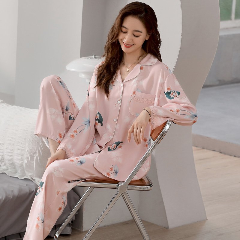 Vapetix M-XXL Xuan Ker'er 2025 Autumn New Luxury Silk Long-Sleeve Long Pants Loose Pajama Set Homecoming Dress M- – Bild 3