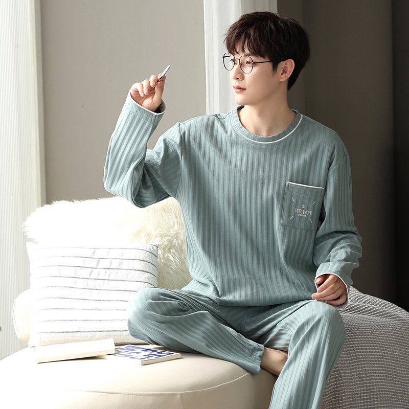 Vapetix L-XXXL Autumn New Cotton-Like Men's Drawstring Crewneck Sweatshirt and Long Pants Pajama Set for Men, Wear