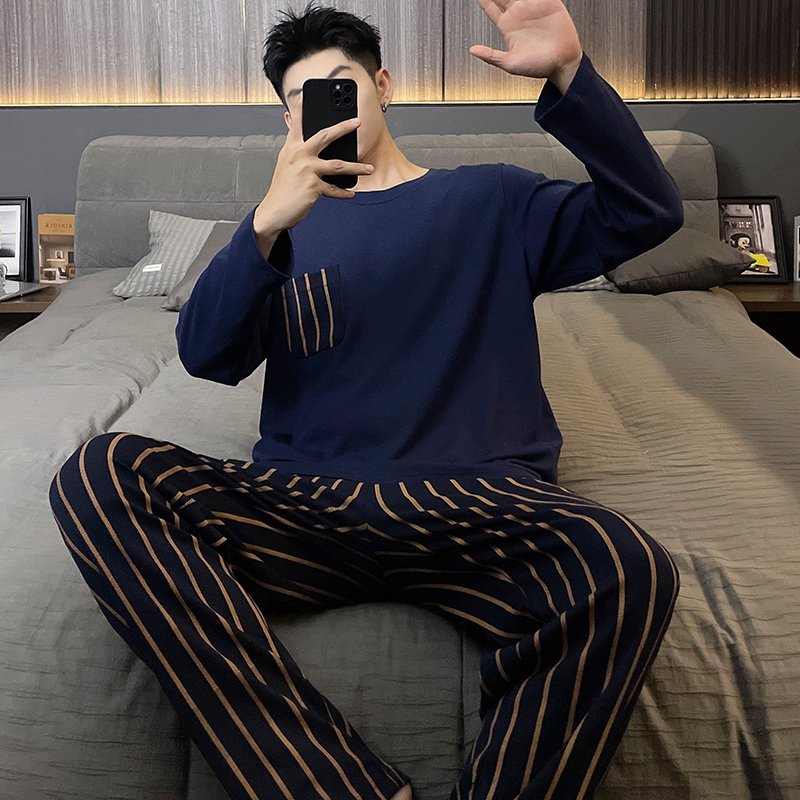 Vapetix L-XXXL Men's Spring and Autumn Winter Pajama Set with Double Pockets, Drawstring, Cotton-like Material, Ro – Bild 2