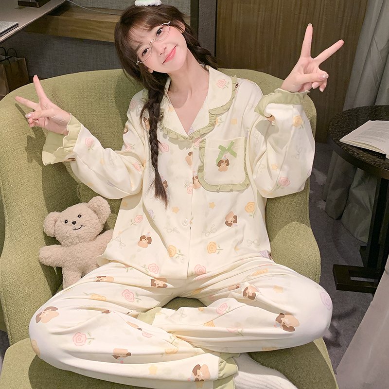 Vapetix M-XXL Women's Sweet and Cute Long-Sleeve Sleepwear Set with Cardigan (100% Combed Cotton) - 2025 Autumn/W – Bild 2