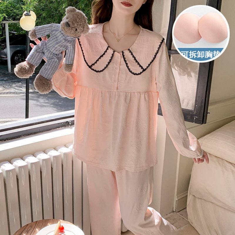 Vapetix M-XXL Women's Fall New Sleepwear Knit Cloud Cotton Band with Padded Chest Sweet Princess Style Long Sleev – Bild 3