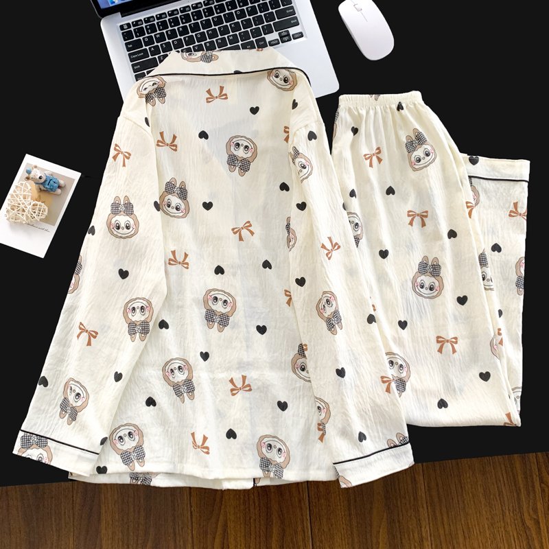 Vapetix M-XXL Jo Mengran 2025 Autumn Cloud Cotton Collarless Cardigan Long-Sleeve Long Pants Women's Set Casual H – Bild 2