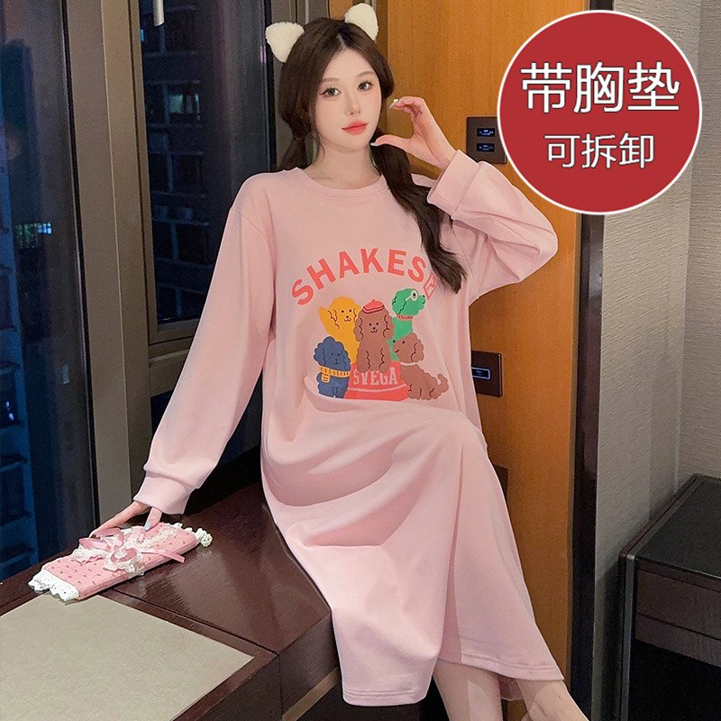 Vapetix 160(M)-5XL Women's Dual-Sided Fleece Pajama Set with Built-in Bra Cup, Long Sleeve, Mid-Length Pajama Dress, S – Bild 4