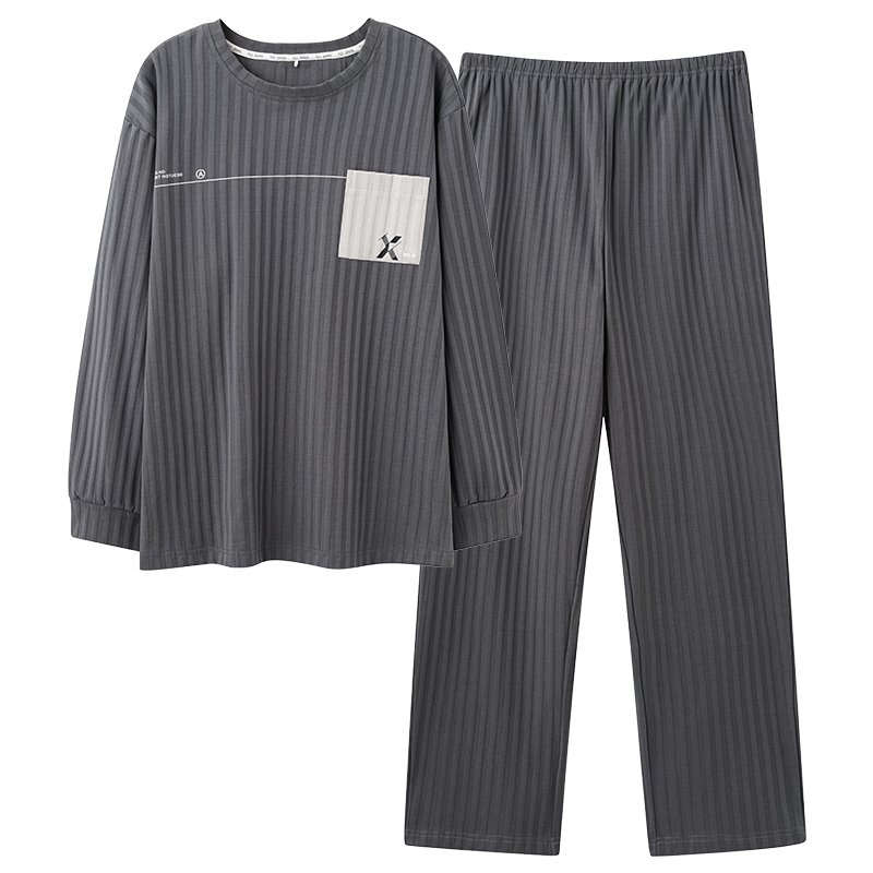 Vapetix L-XXXL New Autumn Cotton-Imitation Men's Drawstring Crew Neck Pullover Long-Sleeve Long Pants Pajamas Set – Bild 2