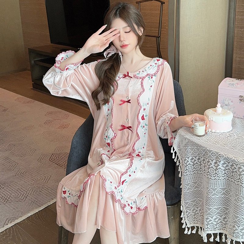 Vapetix M-XL Andxin Batch 1 Winter Home Lady Long-Sleeve Pajama Set Creative Button Style Sweet Court Style Velv – Bild 3