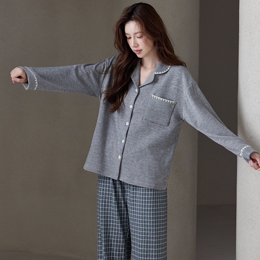 Vapetix M-XXL Cashmere Silk Double Lapel Cardigan Long Sleeve Plaid Trousers Autumn and Winter Home Clothes Cute - 图片 3