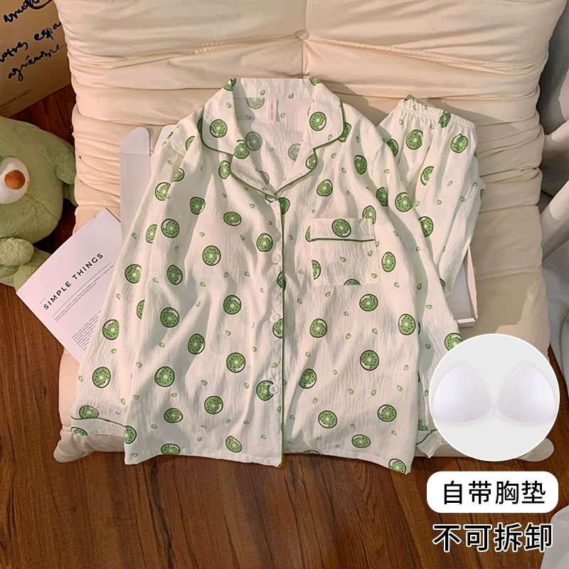 Vapetix M-XXL Women's New Autumn Pajama Set with Chest Pads, Knitted Cloud Cotton Cardigan, Sweet Long-Sleeve Hom – Bild 4