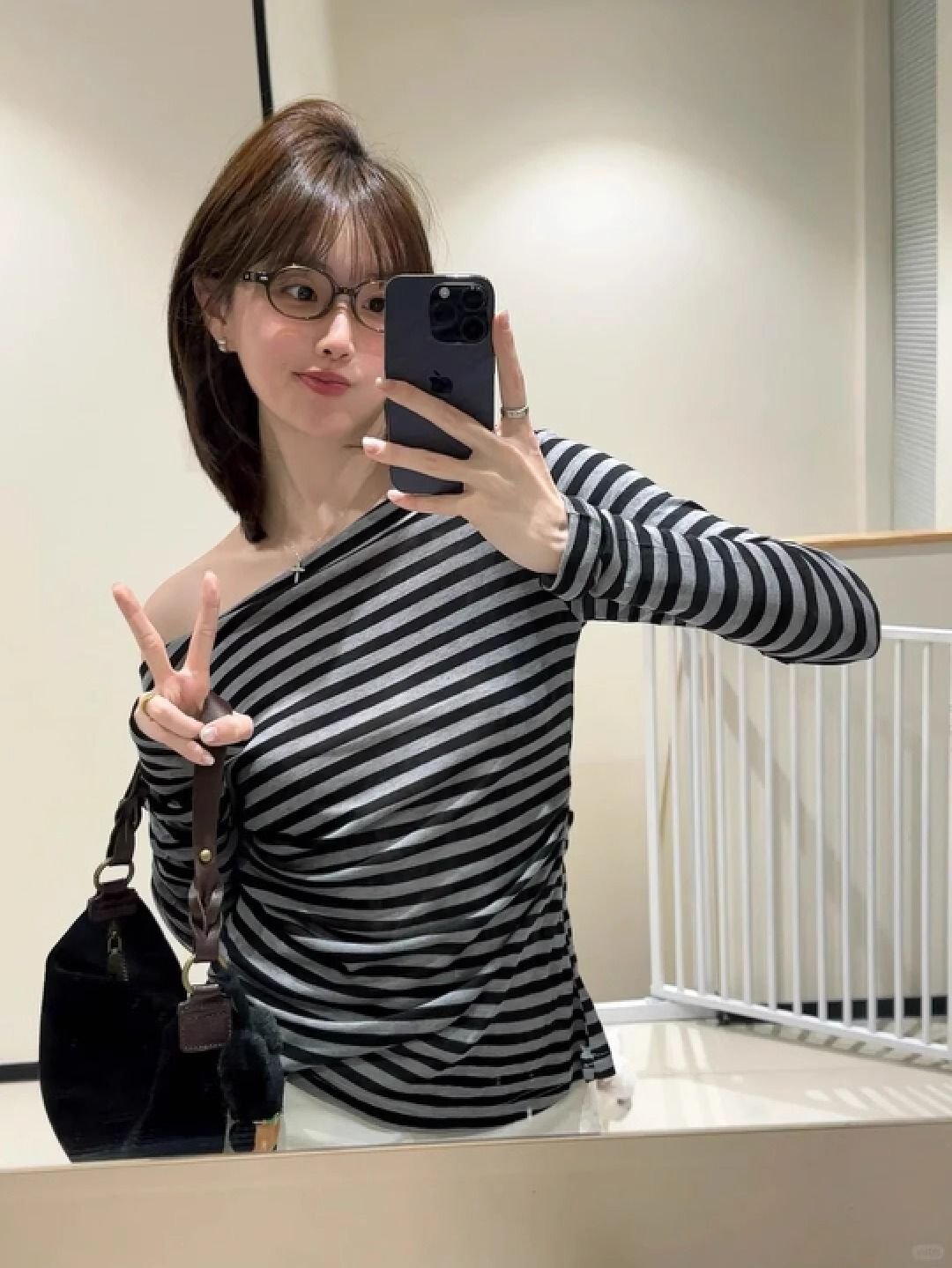 Vapetix S-XL Original Color-Woven Striped Off-the-Shoulder Long-Sleeve T-Shirt for Women, Korean Style Design, O – Bild 5