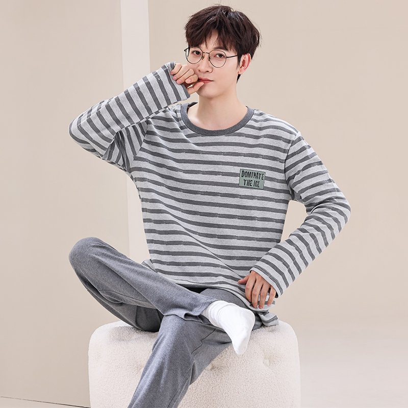 Vapetix L-XXXL Men's Spring and Autumn Pajamas 2025 New Pure Cotton Long-Sleeved Long Pants Autumn Plus Size Men's – Bild 3