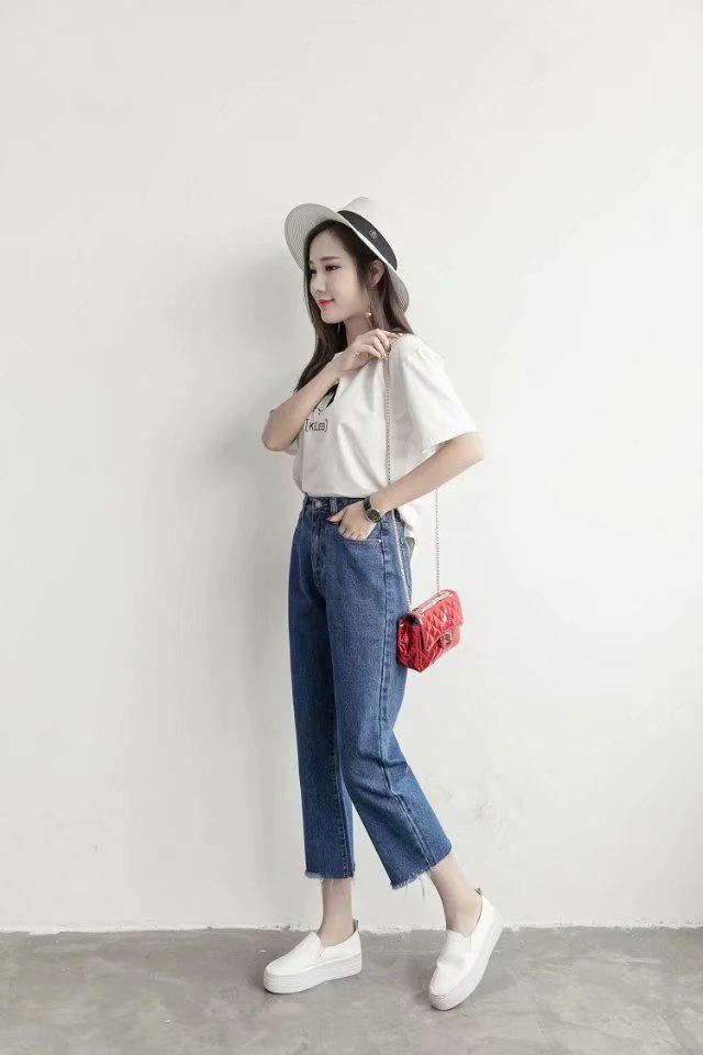 Vapetix S-4XL Autumn/Winter Korean Version High-Waisted Slim Straight Leg Jeans for Women Loose Fringe Nine-Legge – Bild 2