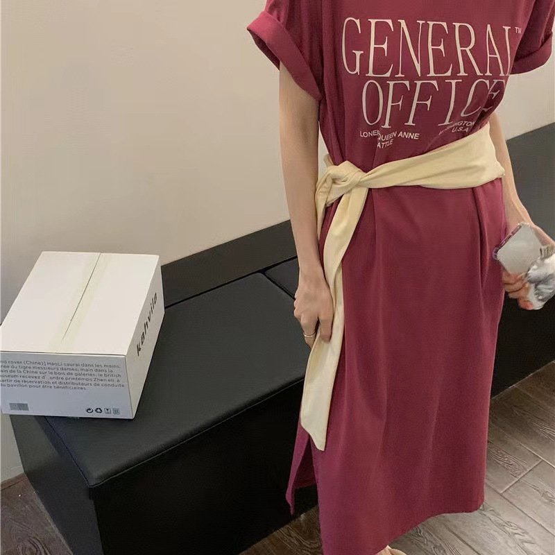 Vapetix M-2XL Summer Port Homewear Pajama Dress with Letter Print, Split Design – Women's Trendy Long-Style Loose - 图片 3