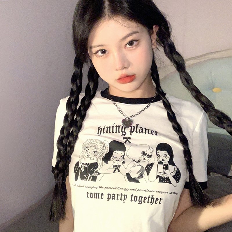 Vapetix M-2XL 2025 Short-Sleeve T-Shirts for Women, Summer, Slim-Fit, Cropped Tops, Perfect for Students – Bild 4