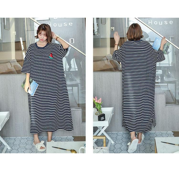 Vapetix M-XXL Summer sleepwear for women, short-sleeve fruit cartoon loose home clothes, plus-size striped nightg