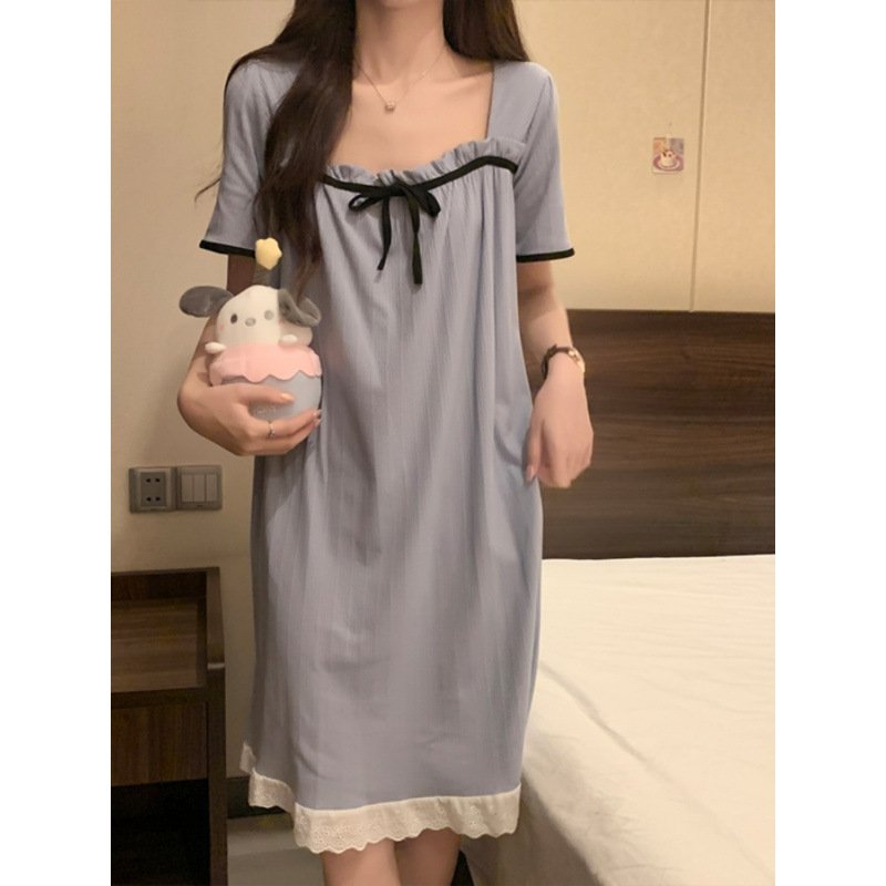 Vapetix M (57-68 kg)-2XL (57.2-66.2kg) Summer Butterfly Knot Short Sleeve Fringe Pajama Dress for Women 2025 Sweet Student Dorm Homecoming – Bild 2