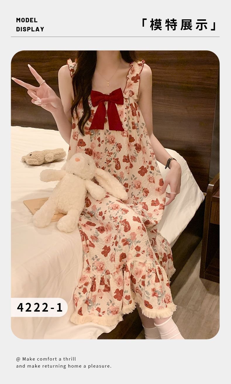 Vapetix M-XXL Women's Summer 2025 Cloud Cotton Camisole Pajamas with Small Sleeve Sleep Dress Homecoming Sweet an – Bild 3