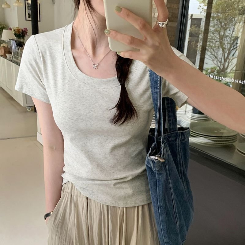 Vapetix S suggests within 90 pounds-The XL size suggestion is 115-130 pounds. Women's Summer Cotton T-shirt with Short Sleeve, Innerwear Top, Short Length, Fitted and Slimming, – Bild 4