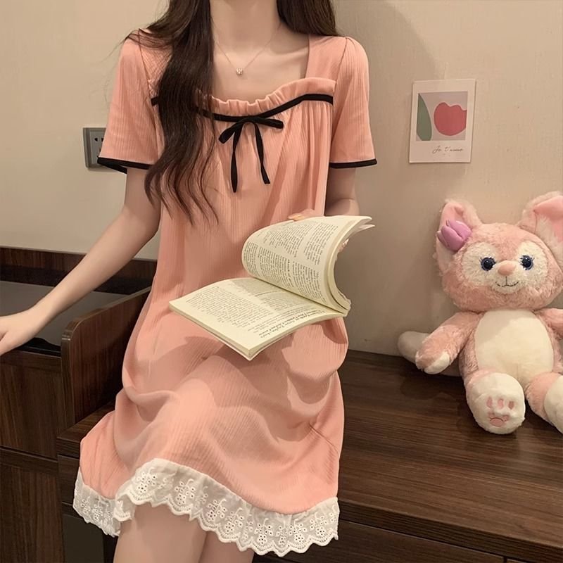 Vapetix M (57-68 kg)-2XL (57.2-66.2kg) Summer Butterfly Knot Short Sleeve Fringe Pajama Dress for Women 2025 Sweet Student Dorm Homecoming – Bild 4