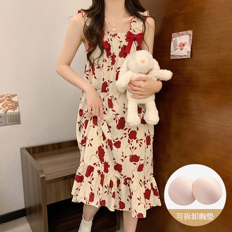 Vapetix M-XXL Women's Summer 2025 Cloud Cotton Camisole Pajamas with Small Sleeve Sleep Dress Homecoming Sweet an – Bild 7