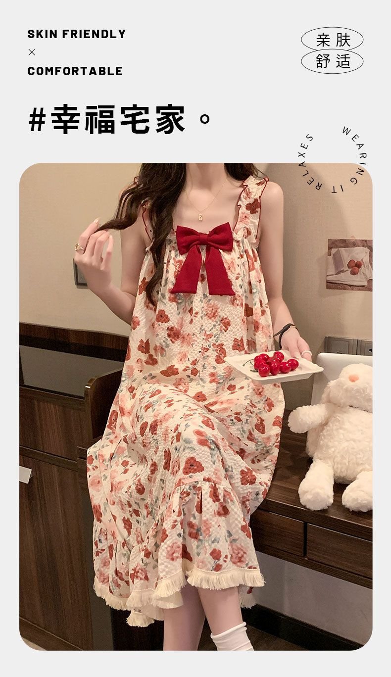 Vapetix M-XXL Women's Summer 2025 Cloud Cotton Camisole Pajamas with Small Sleeve Sleep Dress Homecoming Sweet an – Bild 8