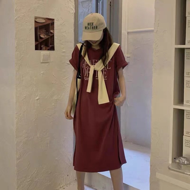 Vapetix M-2XL Summer Port Homewear Pajama Dress with Letter Print, Split Design – Women's Trendy Long-Style Loose - 图片 4