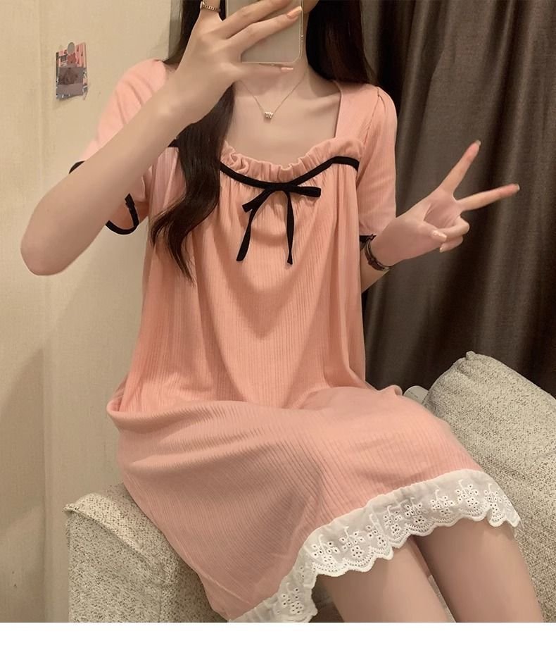 Vapetix M (57-68 kg)-2XL (57.2-66.2kg) Summer Butterfly Knot Short Sleeve Fringe Pajama Dress for Women 2025 Sweet Student Dorm Homecoming – Bild 5