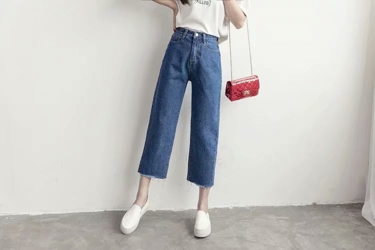 Vapetix S-4XL Autumn/Winter Korean Version High-Waisted Slim Straight Leg Jeans for Women Loose Fringe Nine-Legge – Bild 6