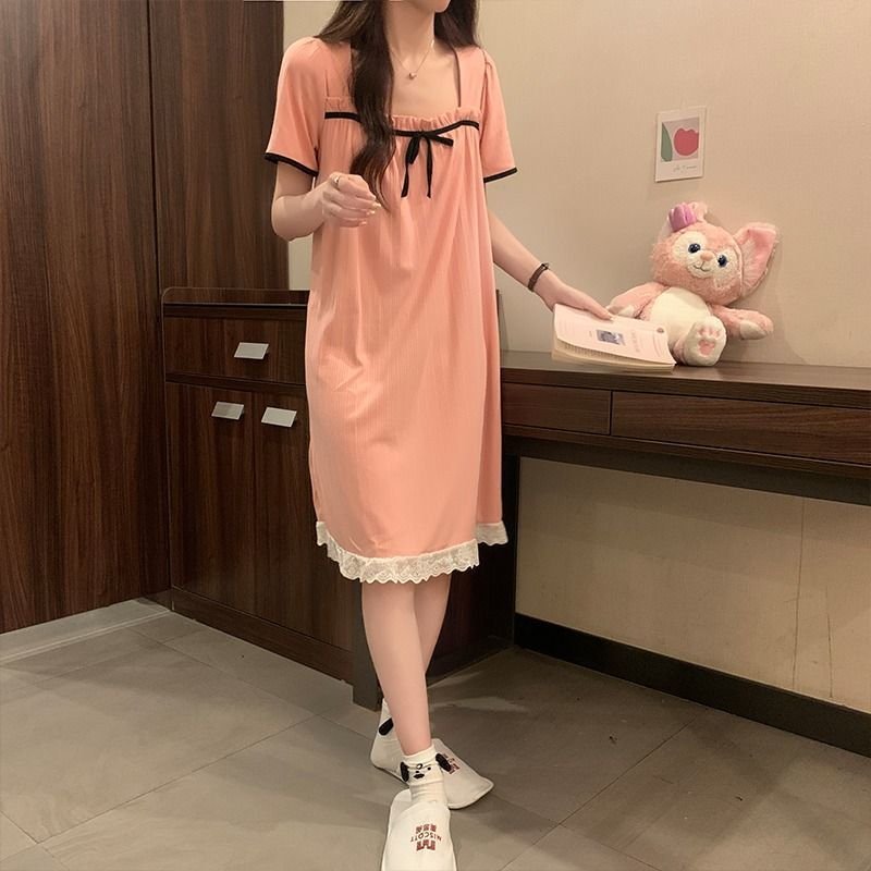 Vapetix M (57-68 kg)-2XL (57.2-66.2kg) Summer Butterfly Knot Short Sleeve Fringe Pajama Dress for Women 2025 Sweet Student Dorm Homecoming – Bild 6