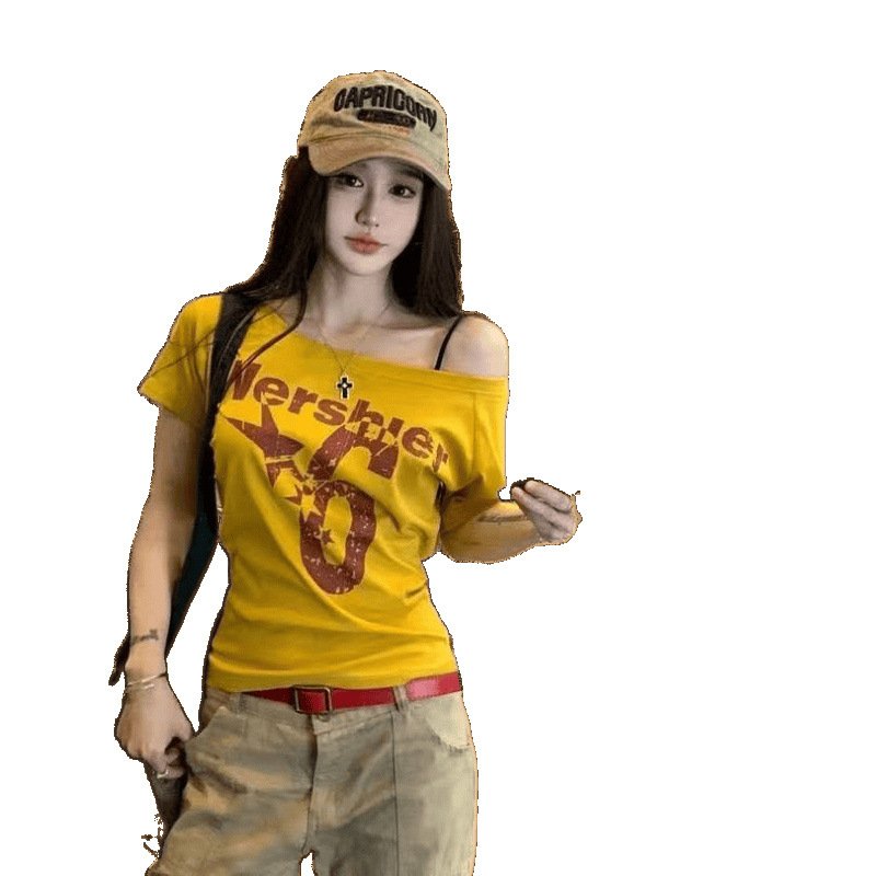 Vapetix S 80-99-XL 120-130 American Style Spicy Girl White Off-the-Shoulder Strapless Short Sleeve T-Shirt for Women - Summer – Bild 7