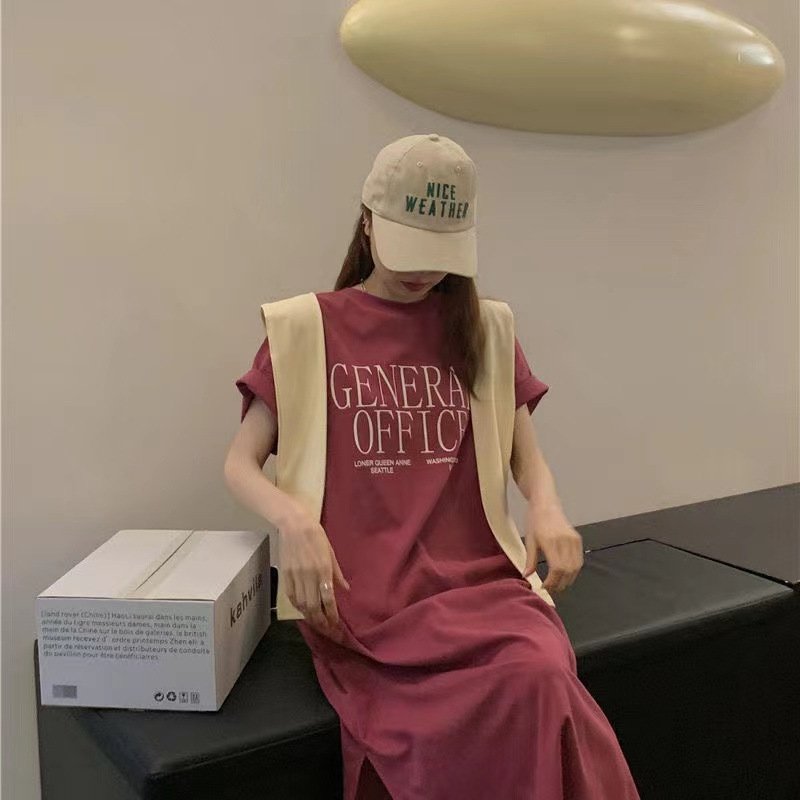 Vapetix M-2XL Summer Port Homewear Pajama Dress with Letter Print, Split Design – Women's Trendy Long-Style Loose - 图片 5