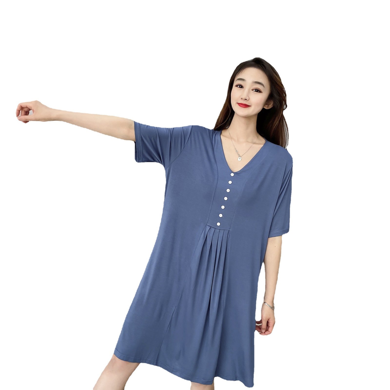 Vapetix M-XL Modesty sleeper dress with buttoned pleats, fashionable home dress, lively, medium-long dress, can – Bild 6