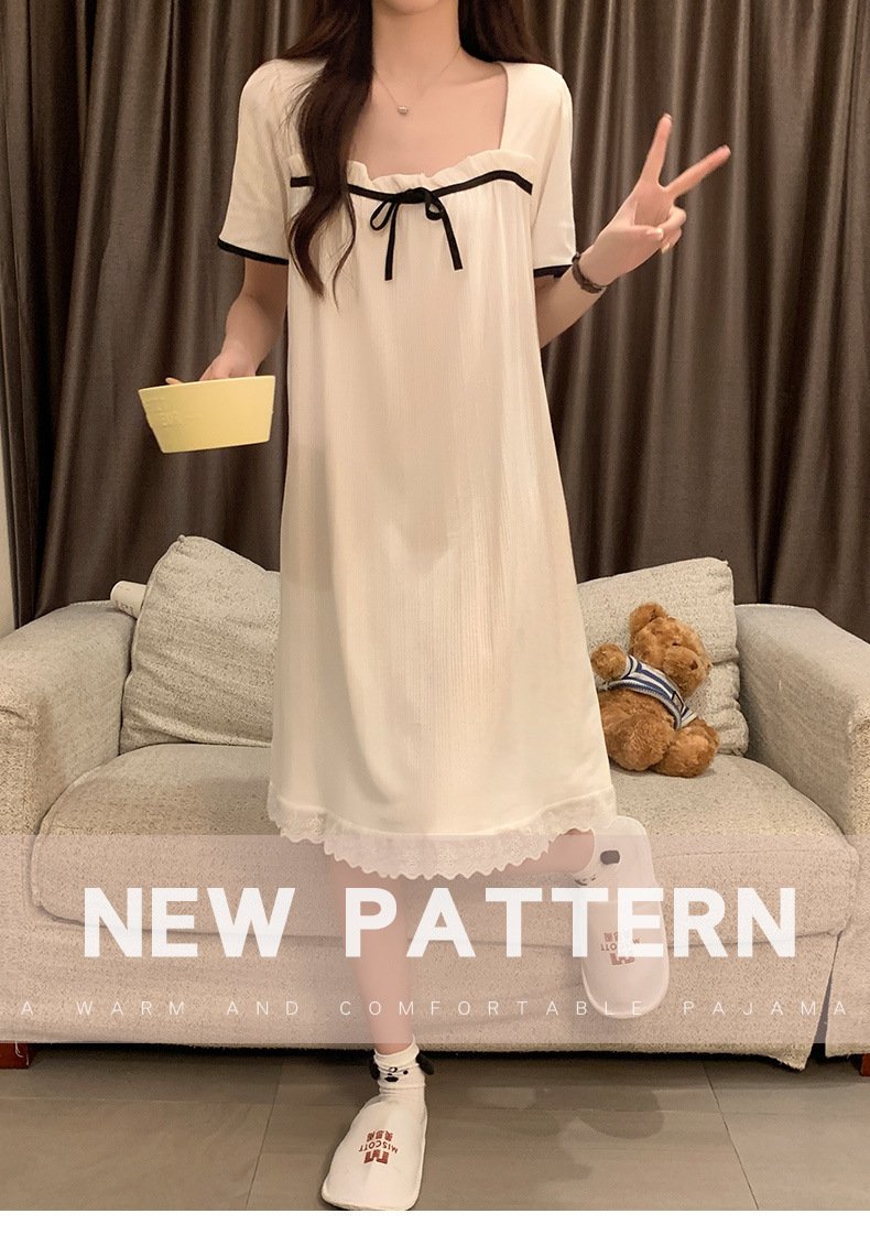 Vapetix M (57-68 kg)-2XL (57.2-66.2kg) Summer Butterfly Knot Short Sleeve Fringe Pajama Dress for Women 2025 Sweet Student Dorm Homecoming – Bild 7