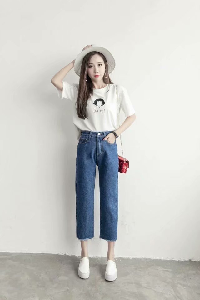 Vapetix S-4XL Autumn/Winter Korean Version High-Waisted Slim Straight Leg Jeans for Women Loose Fringe Nine-Legge – Bild 8