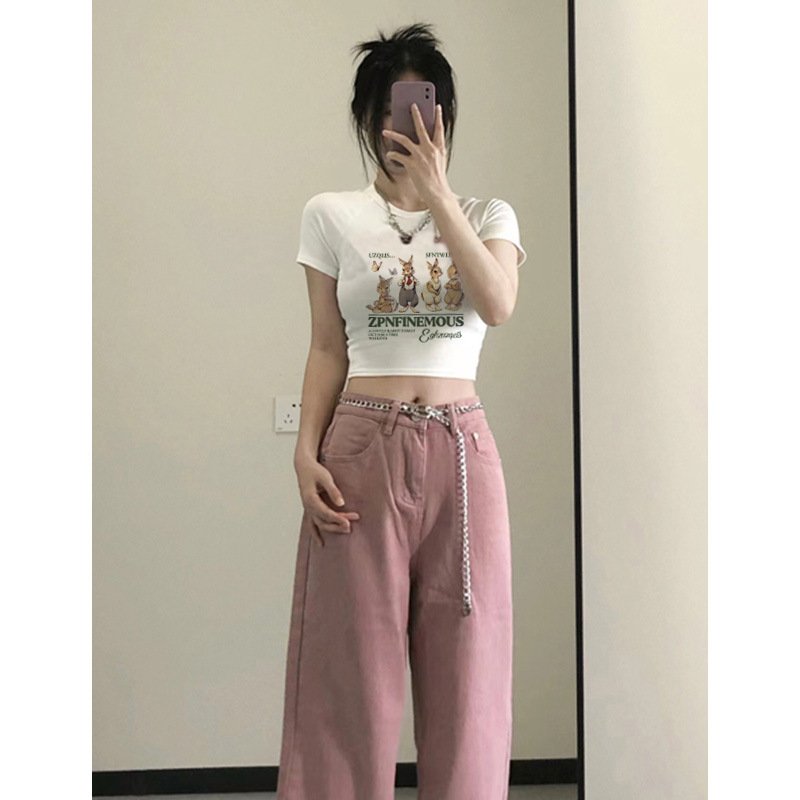 Vapetix M-XXL White Rabbit Print Off-Shoulder Cropped T-Shirt for Women | Summer, Slim-Fit, Edgy Short-Sleeve Top – Bild 6