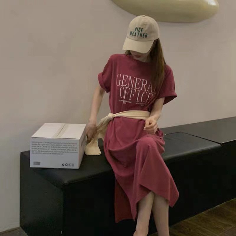 Vapetix M-2XL Summer Port Homewear Pajama Dress with Letter Print, Split Design – Women's Trendy Long-Style Loose - 图片 8