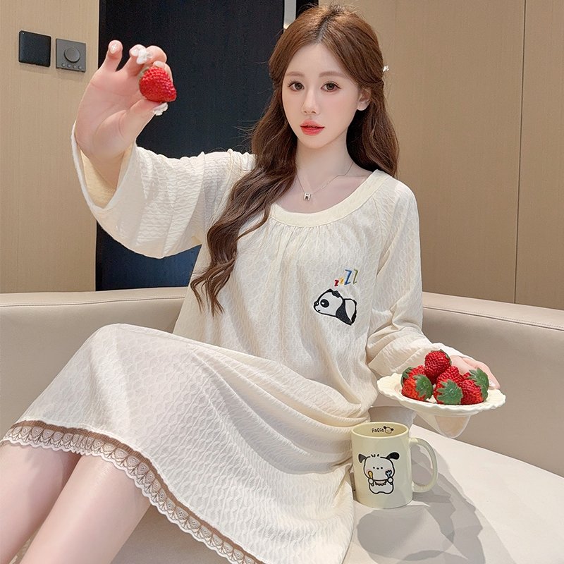 Vapetix M-5XL Lace Printed Nightgown for Women - Spring and Autumn Sweet Princess Style Long-Sleeved Medium-Long – Bild 4