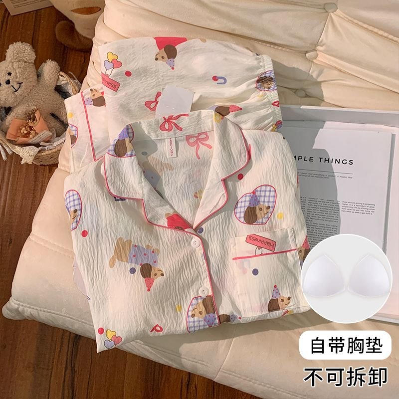 Vapetix M-XXL Women's Autumn New Sleepwear Set with Padded Bust Cardigan Knit Cloud Cotton Sweet Long Sleeve Home – Bild 3