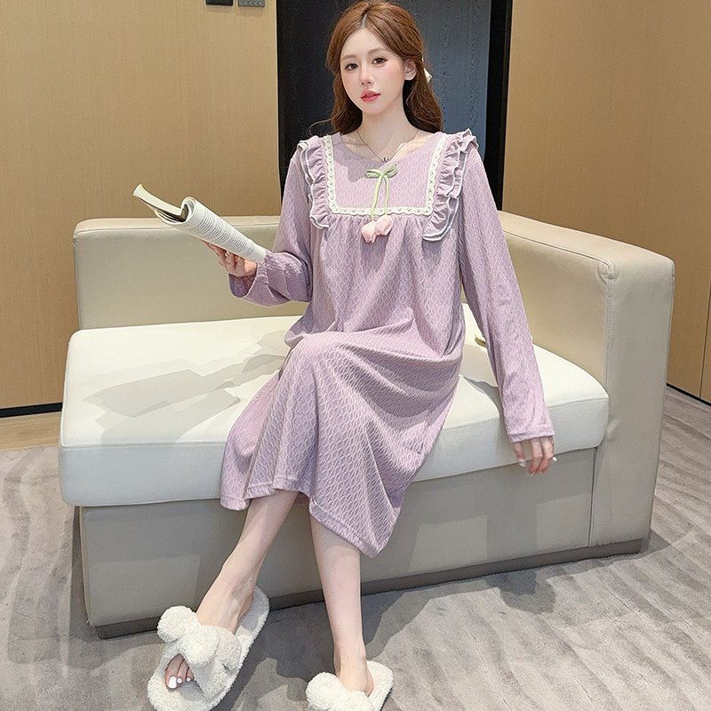 Vapetix M-5XL Floral Print Nightgown for Women - Spring and Autumn Season, Sweet Princess Style, Long Sleeve, Med – Bild 3