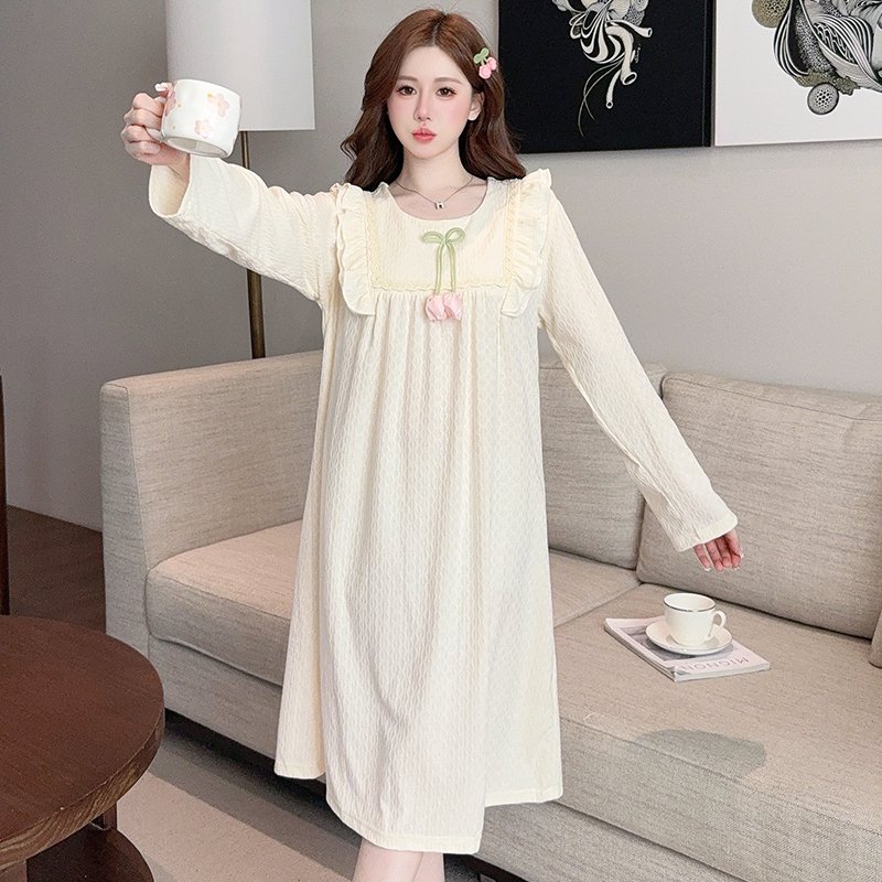 Vapetix M-5XL Lace Pajama Set for Women - Spring and Autumn Sweet Princess Style Long Sleeve Midi Nightgown - Plu – Bild 4