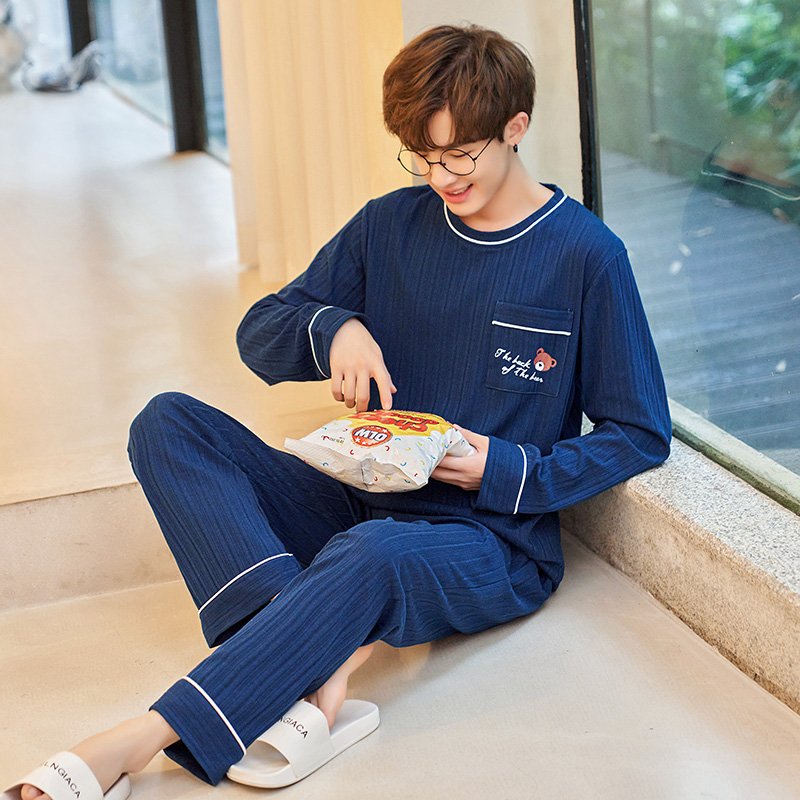 Vapetix L-4XL Autumn New Cotton-Like Men's Drawstring Crew Neck Pullover Long-Sleeve Long Pants Pajama Set for Me - 图片 4