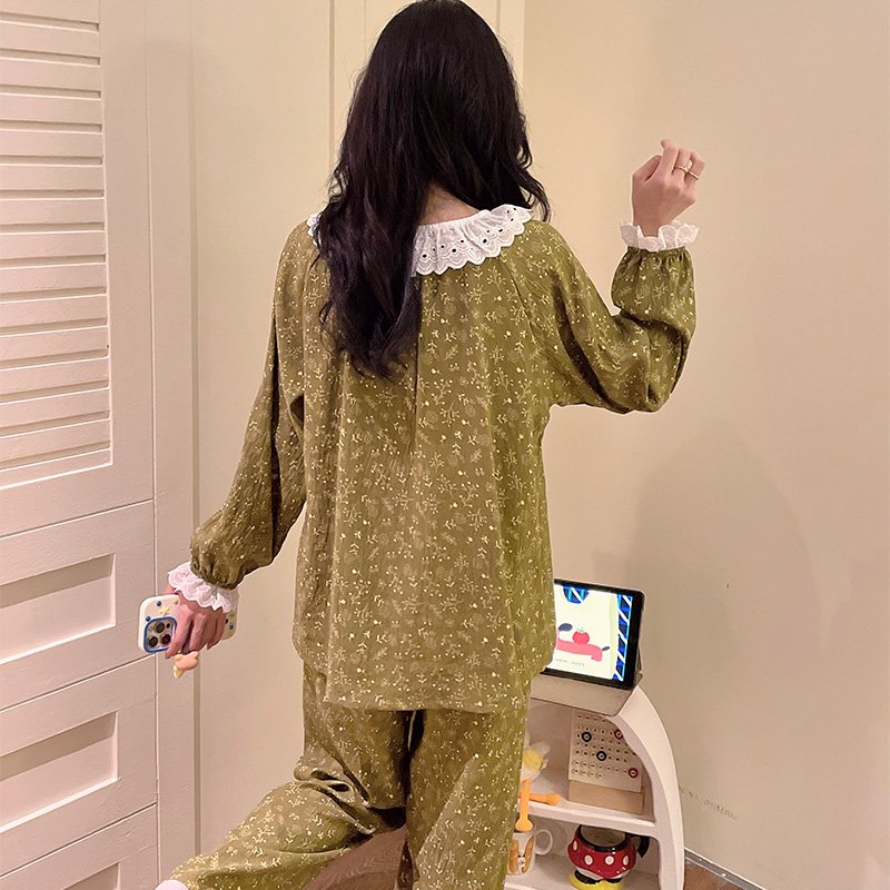 Vapetix M-XXL Women's Fall Long Sleeve Princess Style Pajama Set with Cute Round Neck Ruffle Set - Cloudy Cotton – Bild 4