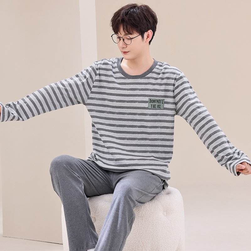 Vapetix L-XXXL Men's Spring and Autumn Pajamas 2025 New Pure Cotton Long-Sleeved Long Pants Autumn Plus Size Men's – Bild 4