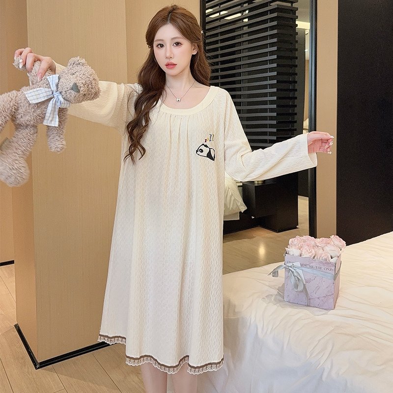 Vapetix M-5XL Lace Floral Nightgown for Women - Spring and Autumn Sweet Princess Style Long Sleeve Medium Length – Bild 3