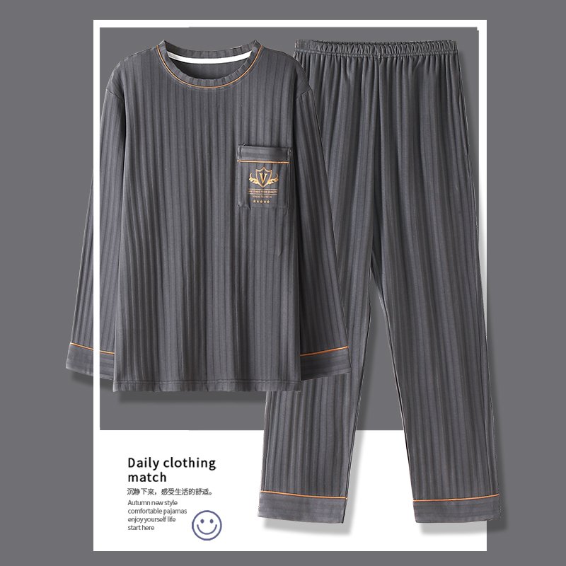 Vapetix L-5XL New Autumn Cotton-Like Men's Drawstring Round Neck Long Sleeve Long Pants Pajama Set for Men, Home – Bild 5