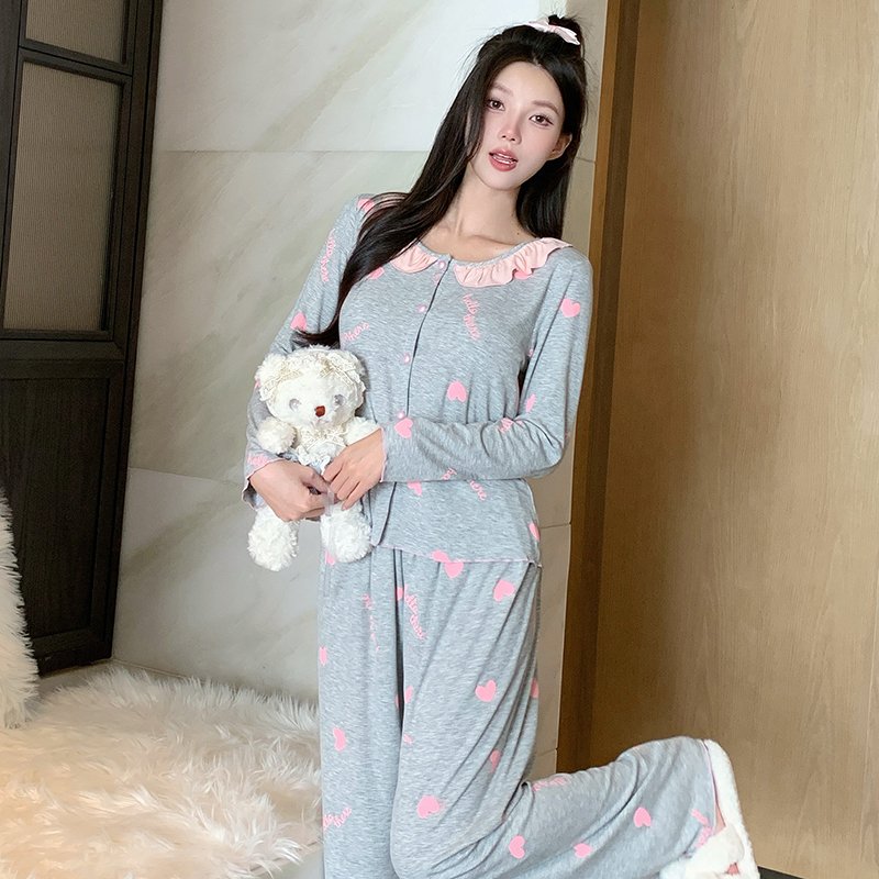 Vapetix M-XXL StarHao Modal 2-Piece Set – Fixed Padded Crew-Neck Cardigan, Spring/Autumn Gray Long-Sleeve Loungew – Bild 4